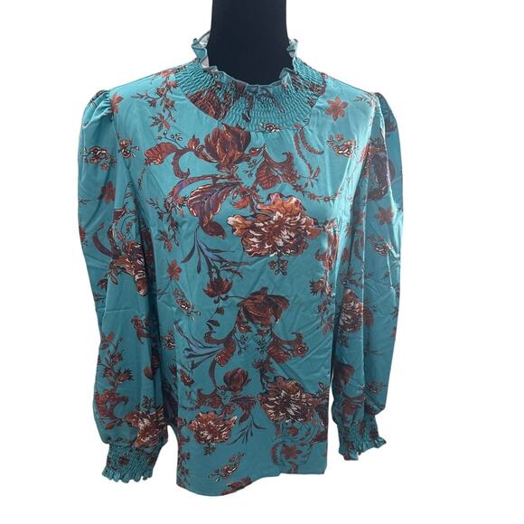 Long-sleeved Women's Blouse Jade and Brown xl - Picture 1 of 4